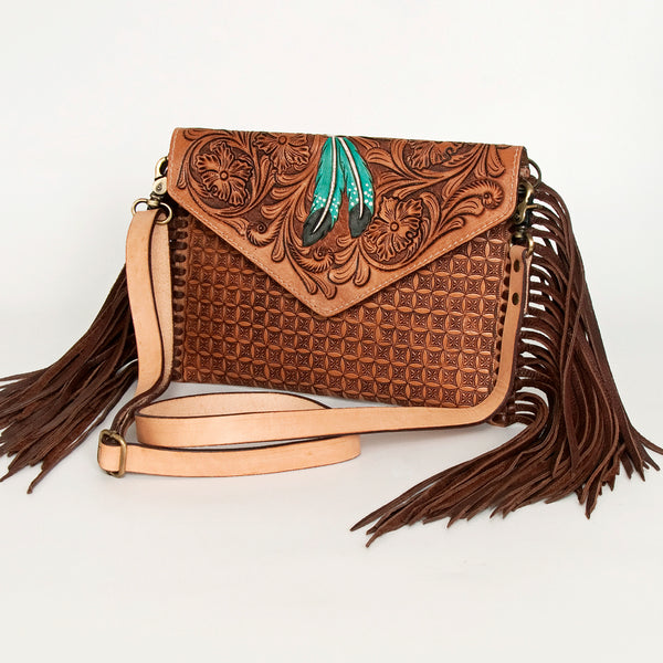 ADBGA290 American Darling Hand Tooled Floral Carved Leather Envelope with Fringes