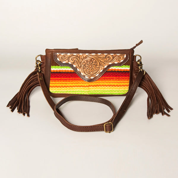 ADBGA188 American Darling Southwestern Wool & Leather Fringe Crossbody Bag with Hand-Tooled Flap
