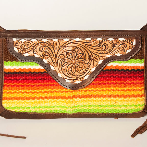 ADBGA188 American Darling Southwestern Wool & Leather Fringe Crossbody Bag with Hand-Tooled Flap