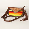 ADBGA188 American Darling Southwestern Wool & Leather Fringe Crossbody Bag with Hand-Tooled Flap