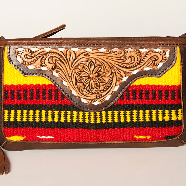ADBGA188 American Darling Southwestern Wool & Leather Fringe Crossbody Bag with Hand-Tooled Flap