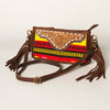ADBGA188 American Darling Southwestern Wool & Leather Fringe Crossbody Bag with Hand-Tooled Flap