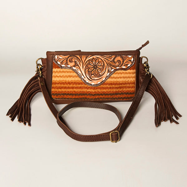 ADBGA188 American Darling Southwestern Wool & Leather Fringe Crossbody Bag with Hand-Tooled Flap