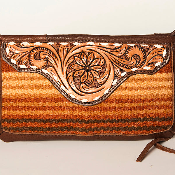 ADBGA188 American Darling Southwestern Wool & Leather Fringe Crossbody Bag with Hand-Tooled Flap