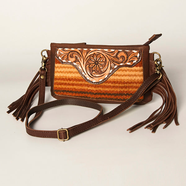 ADBGA188 American Darling Southwestern Wool & Leather Fringe Crossbody Bag with Hand-Tooled Flap