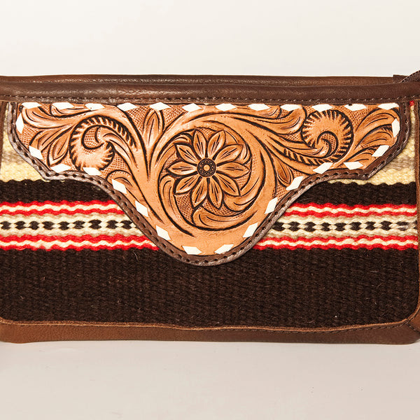 ADBGA188 American Darling Southwestern Wool & Leather Fringe Crossbody Bag with Hand-Tooled Flap