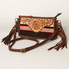 ADBGA188 American Darling Southwestern Wool & Leather Fringe Crossbody Bag with Hand-Tooled Flap