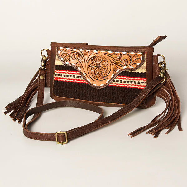 ADBGA188 American Darling Southwestern Wool & Leather Fringe Crossbody Bag with Hand-Tooled Flap