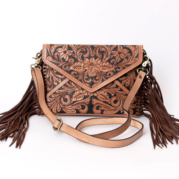 ADBGA290 American Darling Hand Tooled Floral Carved Leather Envelope with Fringes
