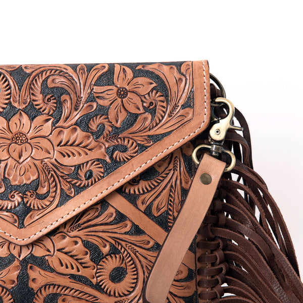 ADBGA290 American Darling Hand Tooled Floral Carved Leather Envelope with Fringes