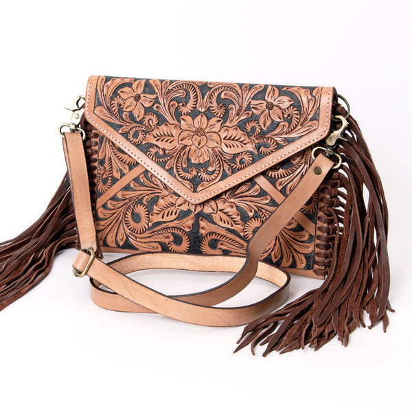 ADBGA290 American Darling Hand Tooled Floral Carved Leather Envelope with Fringes