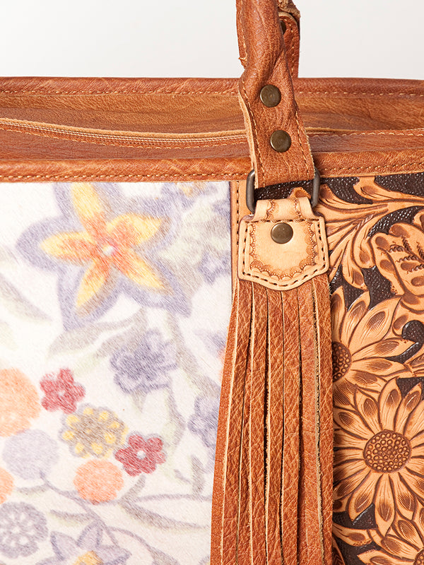 ADBG230 American Darling Western Tote Bag - Handcrafted Hair-On Cowhide & Hand-Tooled Leather