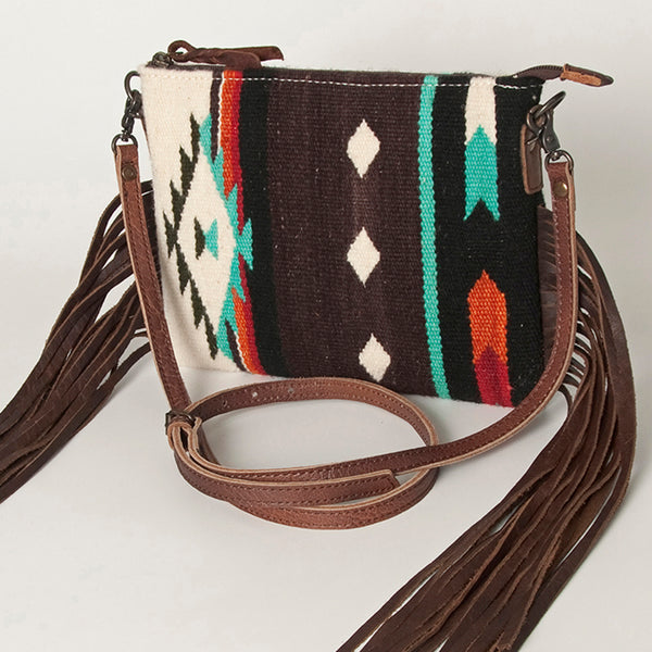 ADBG236 American Darling Cross body Bag with Woven Saddle Blanket & Fringes