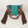 ADBG236 American Darling Cross body Bag with Woven Saddle Blanket & Fringes