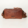 LC-ADBGS142 Western Rodeo Crossbody - Hair-On Leather Bag with Steer Wrestling Print & Fringe