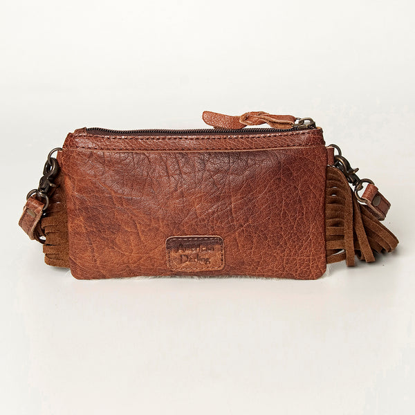 LC-ADBGS142 Western Rodeo Crossbody - Hair-On Leather Bag with Steer Wrestling Print & Fringe