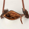 LC-ADBGS142 Western Rodeo Crossbody - Hair-On Leather Bag with Steer Wrestling Print & Fringe