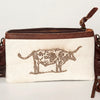 LC-ADBGS142 Western Rodeo Crossbody - Hair-On Leather Bag with Steer Wrestling Print & Fringe
