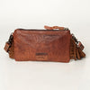 LC-ADBGS142 Western Rodeo Crossbody - Hair-On Leather Bag with Steer Wrestling Print & Fringe