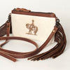 LC-ADBGS142 Western Rodeo Crossbody - Hair-On Leather Bag with Steer Wrestling Print & Fringe