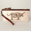 ADBG344 American Darling Western Leather Wristlet Bag in White Hair-On Cowhide