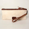 ADBG344 American Darling Western Leather Wristlet Bag in White Hair-On Cowhide