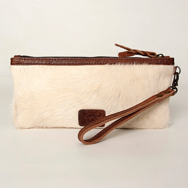 ADBG344 American Darling Western Leather Wristlet Bag in White Hair-On Cowhide