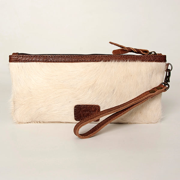 ADBG344 American Darling Western Leather Wristlet Bag in White Hair-On Cowhide