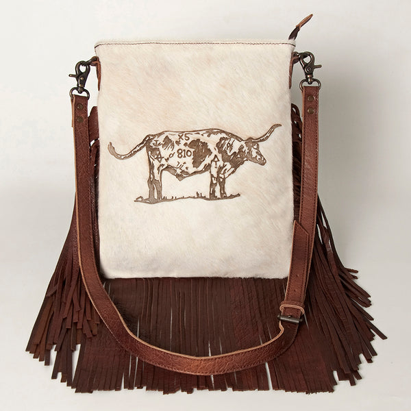 ADBGS192 Cowhide Large Crossbody Bag with Tooled Strap & Fringe - Western Rodeo Purse