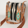 ADBG905 Southwestern Wool Blanket & Tooled Leather Strap Crossbody Bag by American Darling