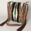 ADBG905 Southwestern Wool Blanket & Tooled Leather Strap Crossbody Bag by American Darling