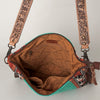 ADBG905 Southwestern Wool Blanket & Tooled Leather Strap Crossbody Bag by American Darling