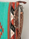 ADBG905 Southwestern Wool Blanket & Tooled Leather Strap Crossbody Bag by American Darling