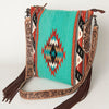 ADBG905 Southwestern Wool Blanket & Tooled Leather Strap Crossbody Bag by American Darling