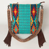 ADBG905 Southwestern Wool Blanket & Tooled Leather Strap Crossbody Bag by American Darling