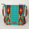 ADBG905 Southwestern Wool Blanket & Tooled Leather Strap Crossbody Bag by American Darling