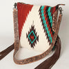 ADBG905 Southwestern Wool Blanket & Tooled Leather Strap Crossbody Bag by American Darling
