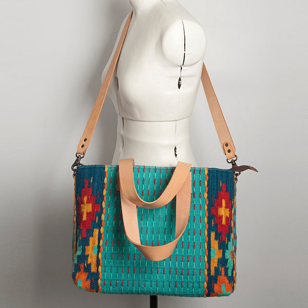 ADBG575 American Darling Western Woven Saddle Blanket & Tooled Leather Fringe Bag