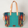 ADBG575 American Darling Western Woven Saddle Blanket & Tooled Leather Fringe Bag