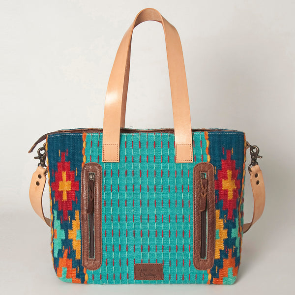 ADBG575 American Darling Western Woven Saddle Blanket & Tooled Leather Fringe Bag