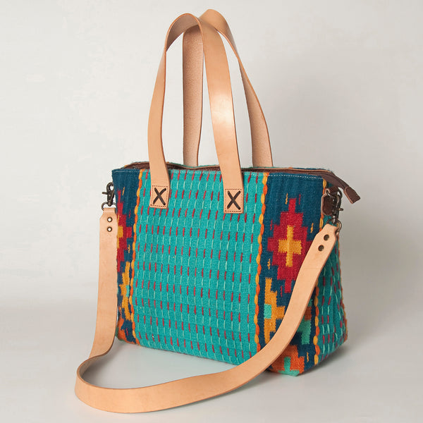 ADBG575 American Darling Western Woven Saddle Blanket & Tooled Leather Fringe Bag