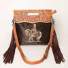 ADBGS146 Engraved Cowhide & Tooled Leather Shoulder Bag - Western Fringe Crossbody