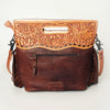 ADBGS146 Engraved Cowhide & Tooled Leather Shoulder Bag - Western Fringe Crossbody