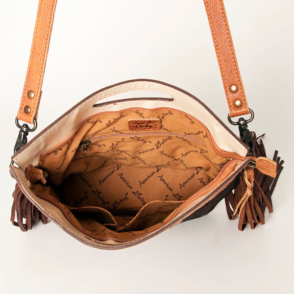 ADBGS146 Engraved Cowhide & Tooled Leather Shoulder Bag - Western Fringe Crossbody