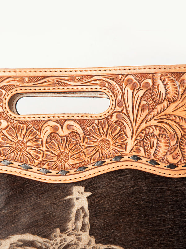 ADBGS146 Engraved Cowhide & Tooled Leather Shoulder Bag - Western Fringe Crossbody