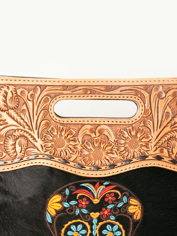 ADBGS146AN Engraved Cowhide & Tooled Leather Shoulder Bag - Western Fringe Crossbody