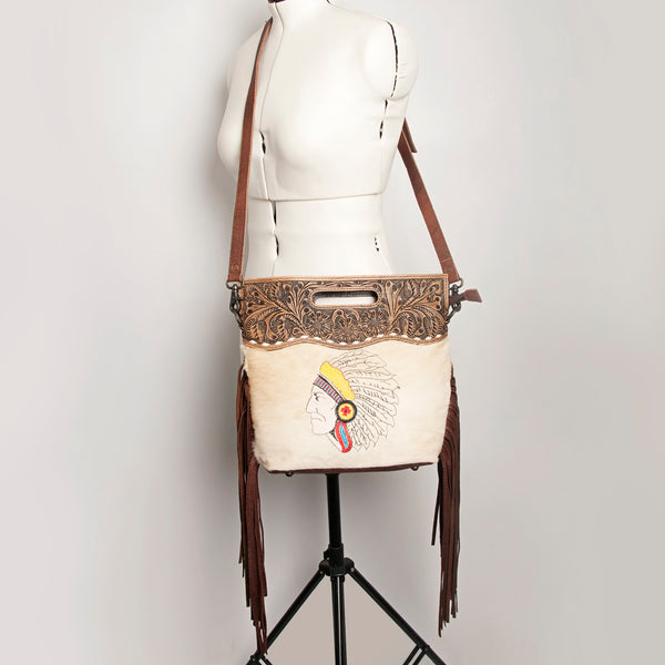 LC-ADBGS146 Western Crossbody Bag - Tooled Leather & Hair-On Hide