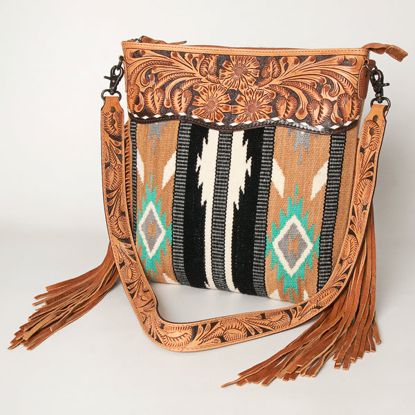 ADBG510 American Darling Signature Cross Body Bag - Hand Tooled Floral Leather & Woven Saddle Blanket