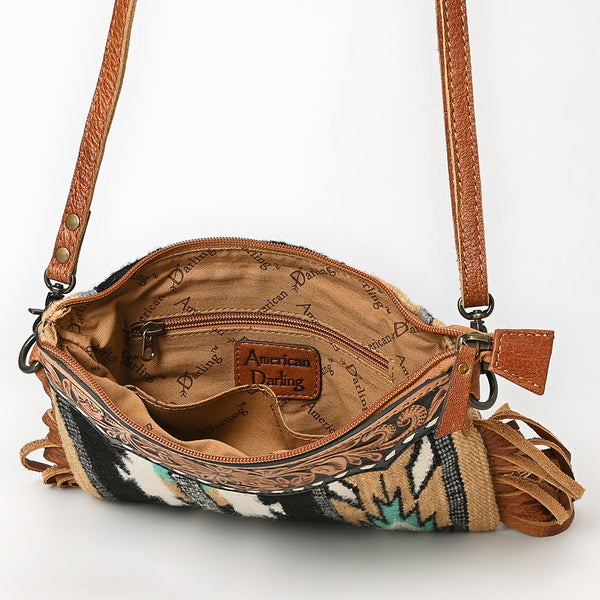 ADBG236 American Darling Hand-Tooled Floral Cross body Bag with Woven Saddle Blanket & Fringes