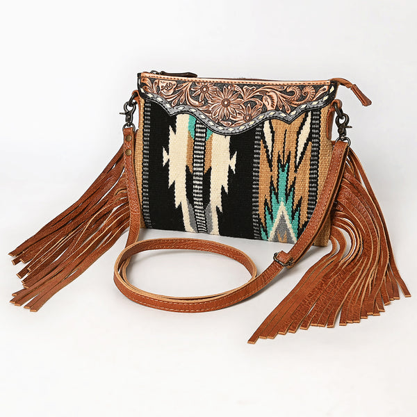 ADBG236 American Darling Hand-Tooled Floral Cross body Bag with Woven Saddle Blanket & Fringes